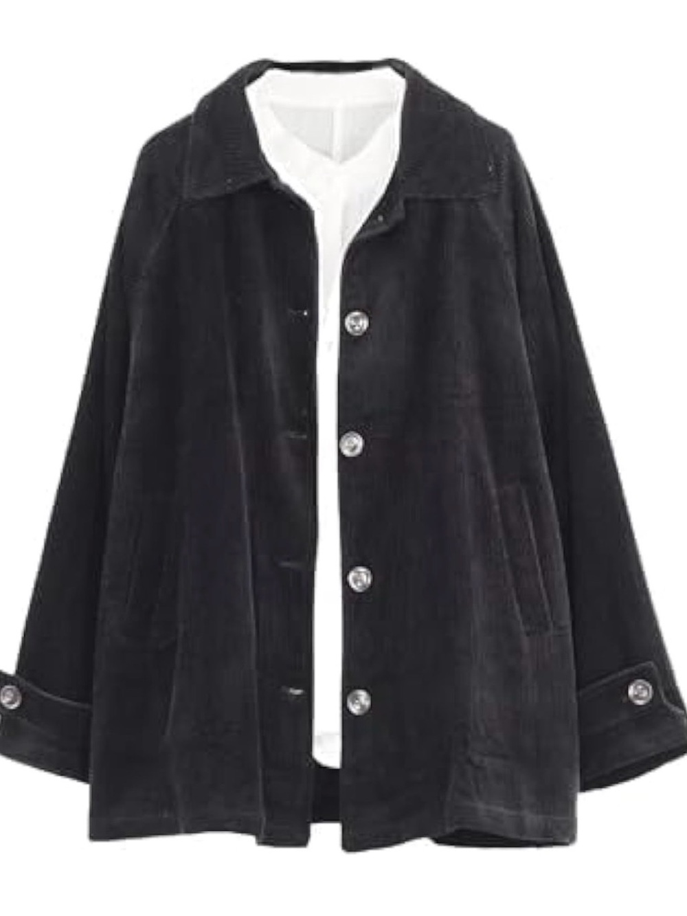 Minibee Black Corduroy Button-Front Women's Oversized Shirt Jacket